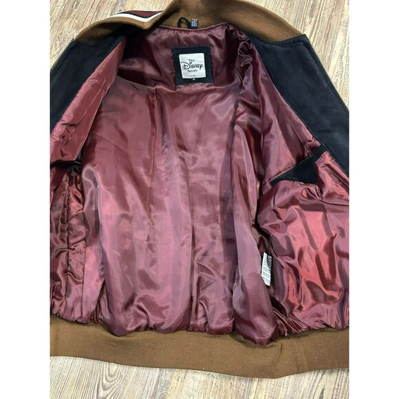 Vintage Disney Store Mickey Mouse Varsity Jacket Size M Black & Brown Suede Slee - Picture 7 of 9